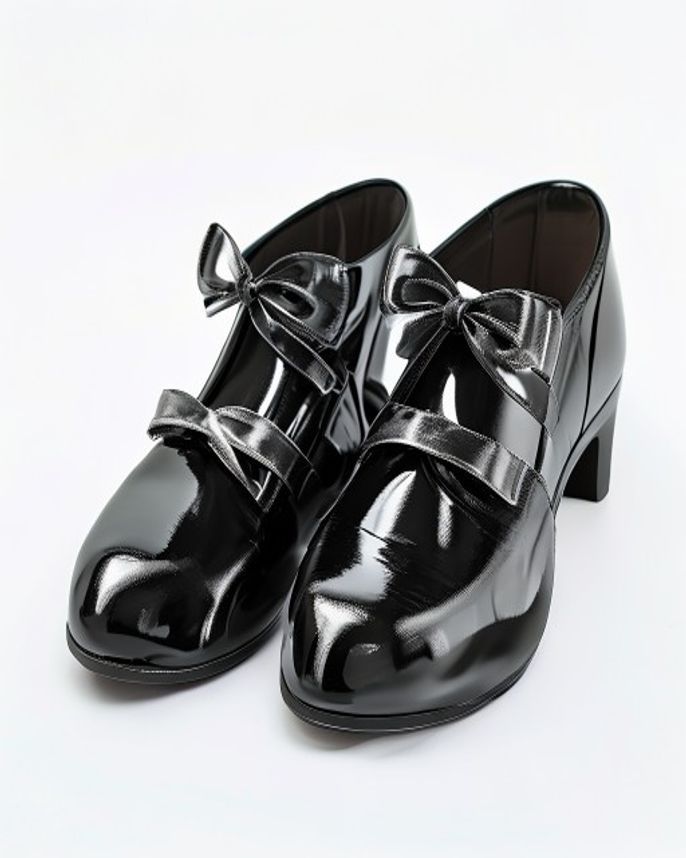 Placeholder image: Black patent leather tap shoes